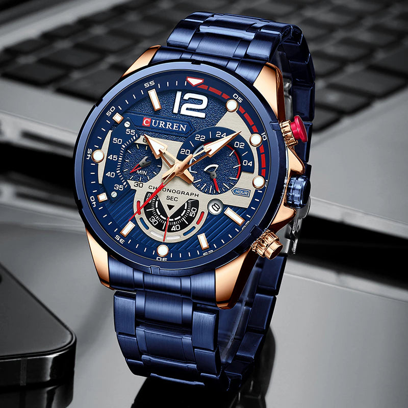New Green Mens Watches Top Brand Luxury Stainless Steel Quartz Watch Men Sport Date Male Clock Waterproof Wristwatch