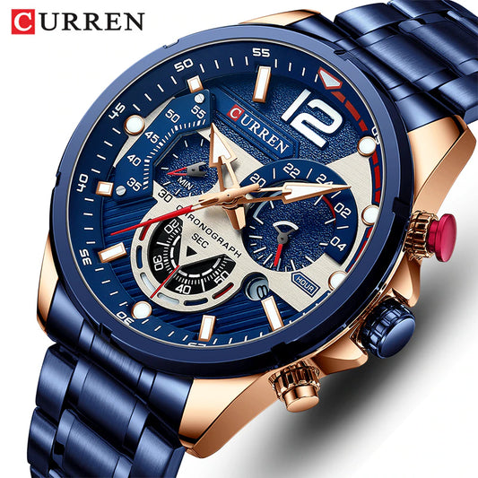 New Green Mens Watches Top Brand Luxury Stainless Steel Quartz Watch Men Sport Date Male Clock Waterproof Wristwatch