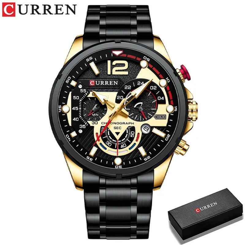 New Green Mens Watches Top Brand Luxury Stainless Steel Quartz Watch Men Sport Date Male Clock Waterproof Wristwatch