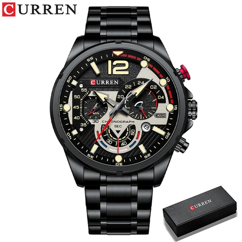 New Green Mens Watches Top Brand Luxury Stainless Steel Quartz Watch Men Sport Date Male Clock Waterproof Wristwatch