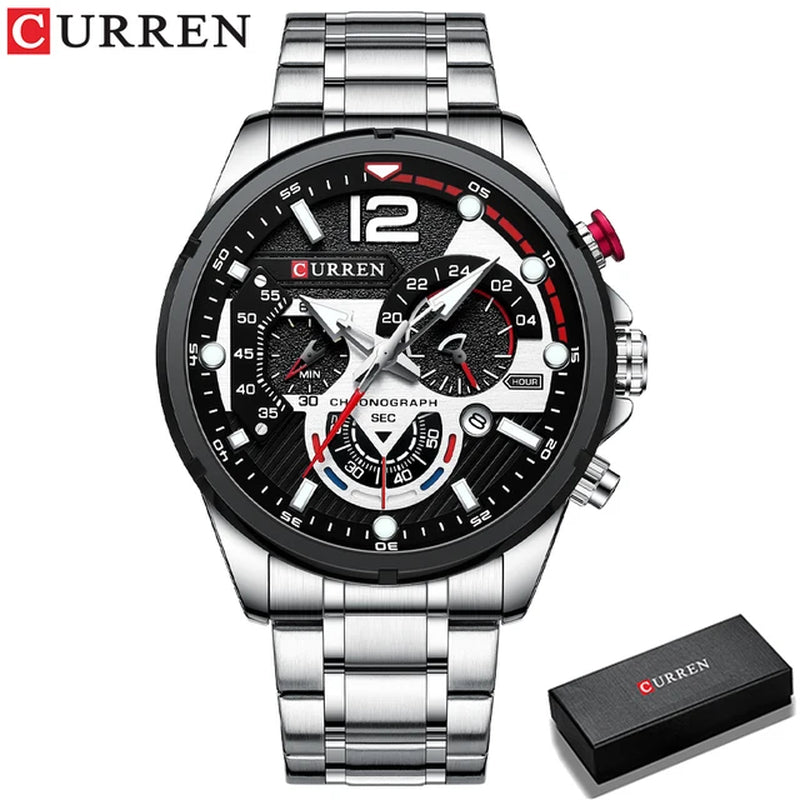 New Green Mens Watches Top Brand Luxury Stainless Steel Quartz Watch Men Sport Date Male Clock Waterproof Wristwatch