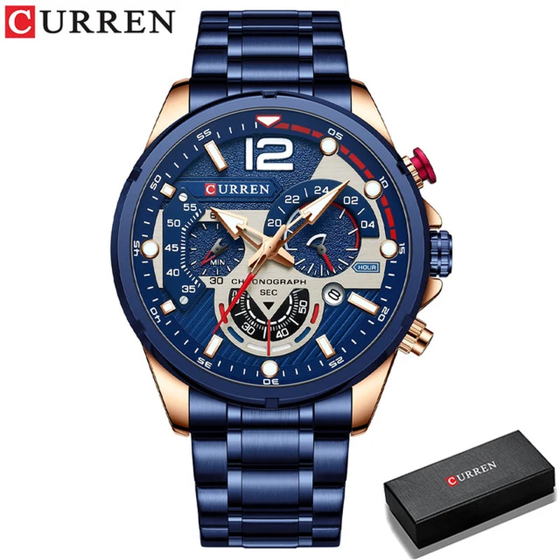New Green Mens Watches Top Brand Luxury Stainless Steel Quartz Watch Men Sport Date Male Clock Waterproof Wristwatch
