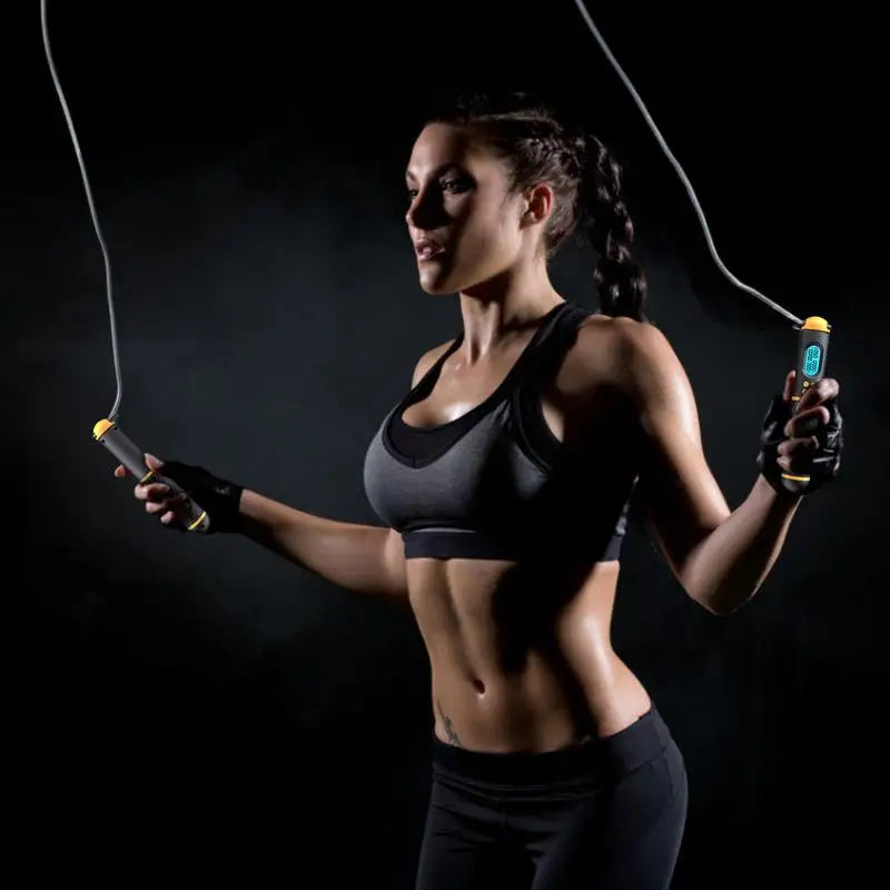 2 in 1 Multifun Speed Skipping Rope with Digital Counter Professional Ball Bearings and Non-Slip Handles Jumps and Calorie Count