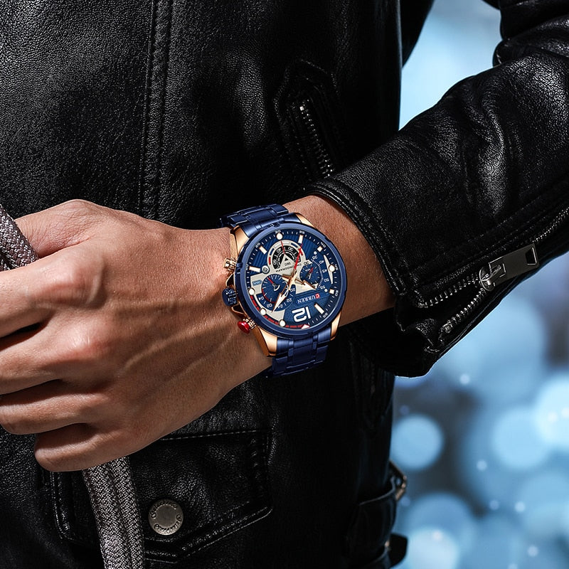 New Green Mens Watches Top Brand Luxury Stainless Steel Quartz Watch Men Sport Date Male Clock Waterproof Wristwatch