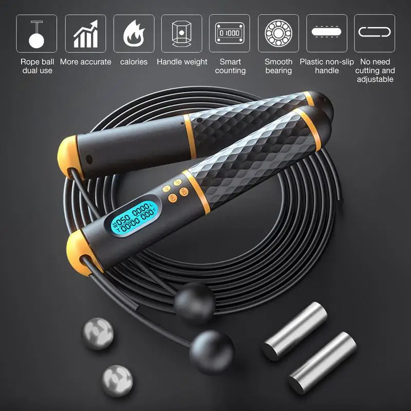 2 in 1 Multifun Speed Skipping Rope with Digital Counter Professional Ball Bearings and Non-Slip Handles Jumps and Calorie Count