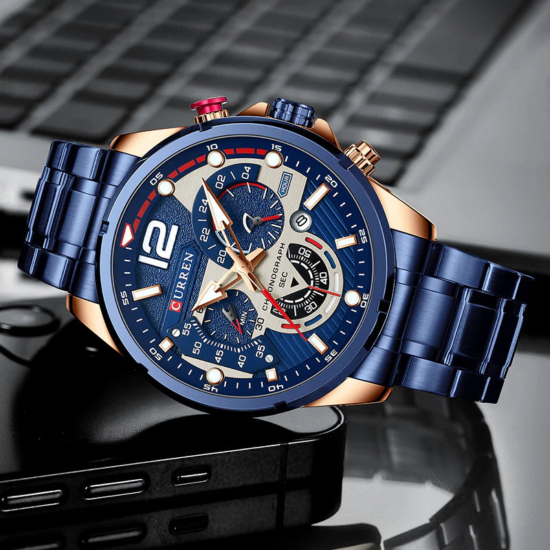 New Green Mens Watches Top Brand Luxury Stainless Steel Quartz Watch Men Sport Date Male Clock Waterproof Wristwatch